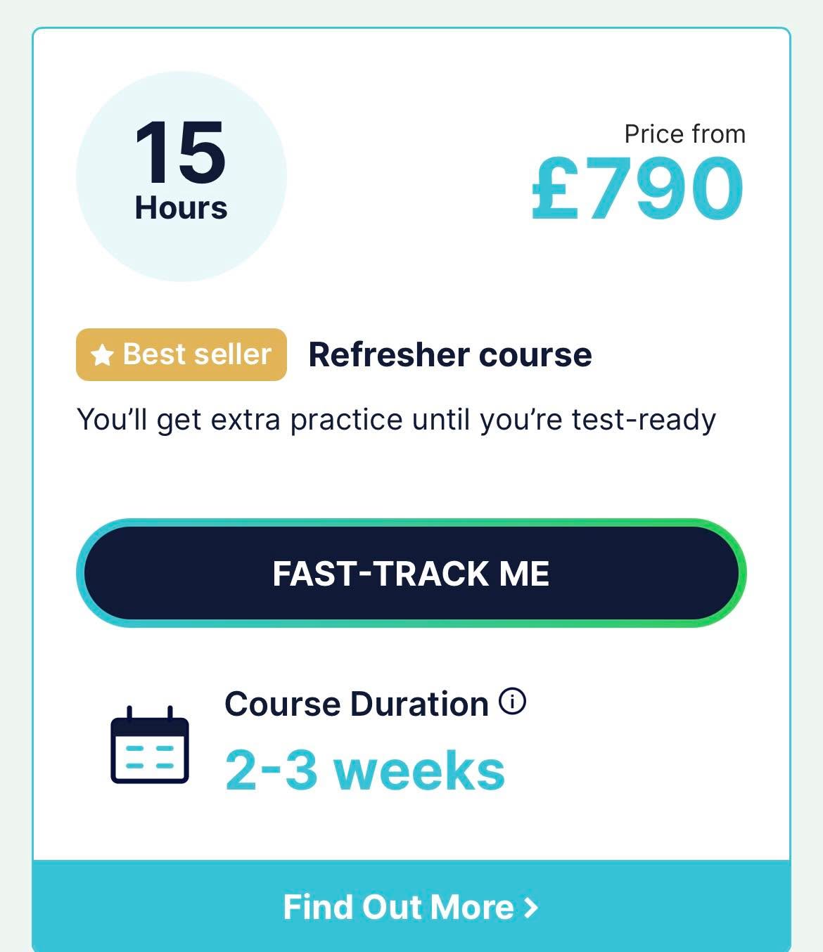 15 hour intensive driving course — from £790, best seller, 2-3 weeks