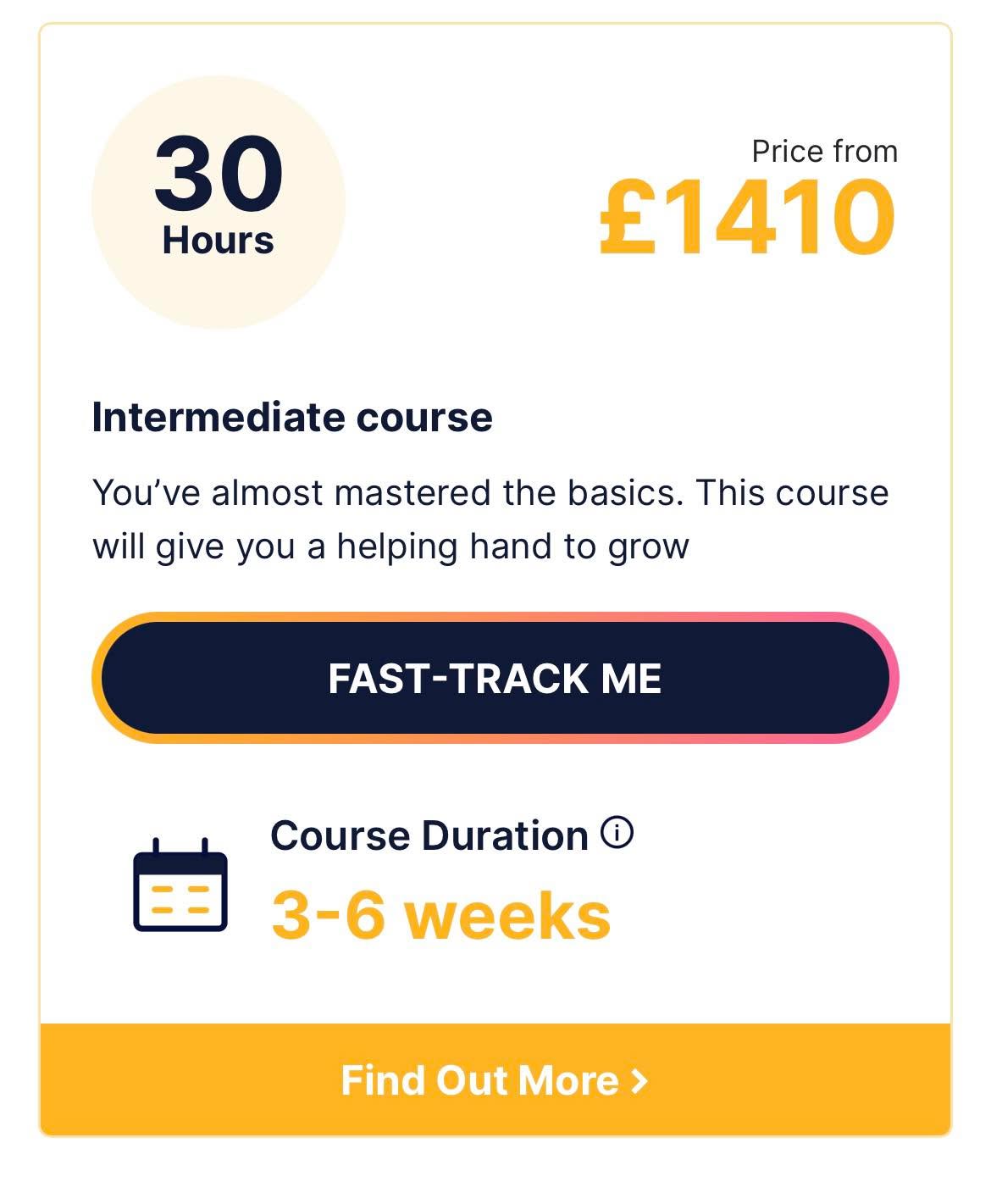 30 hour intensive driving course — from £1410, intermediate, 3-6 weeks