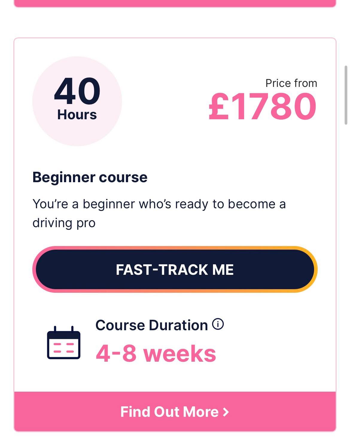 40 hour intensive driving course — from £1780, beginner, 4-8 weeks